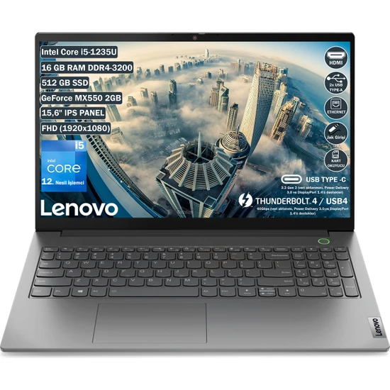 Lenovo ThinkBook G4 IAP İntel Core i5 1235U 16 GB 512 GB SSD NVIDIA Geforce MX550 2GB 15.6 FHD IPS Taşınabilir Bilgisayar 21DJ00GATX