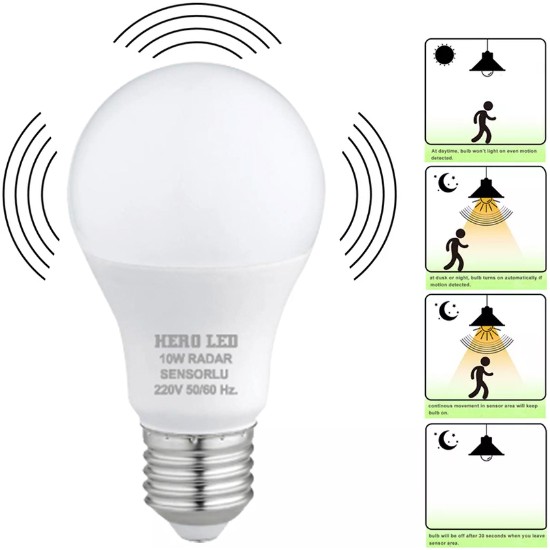 Hero Led 10 Watt Radar Sensörlü LED Ampul 10W Ampul -Beyaz Işık