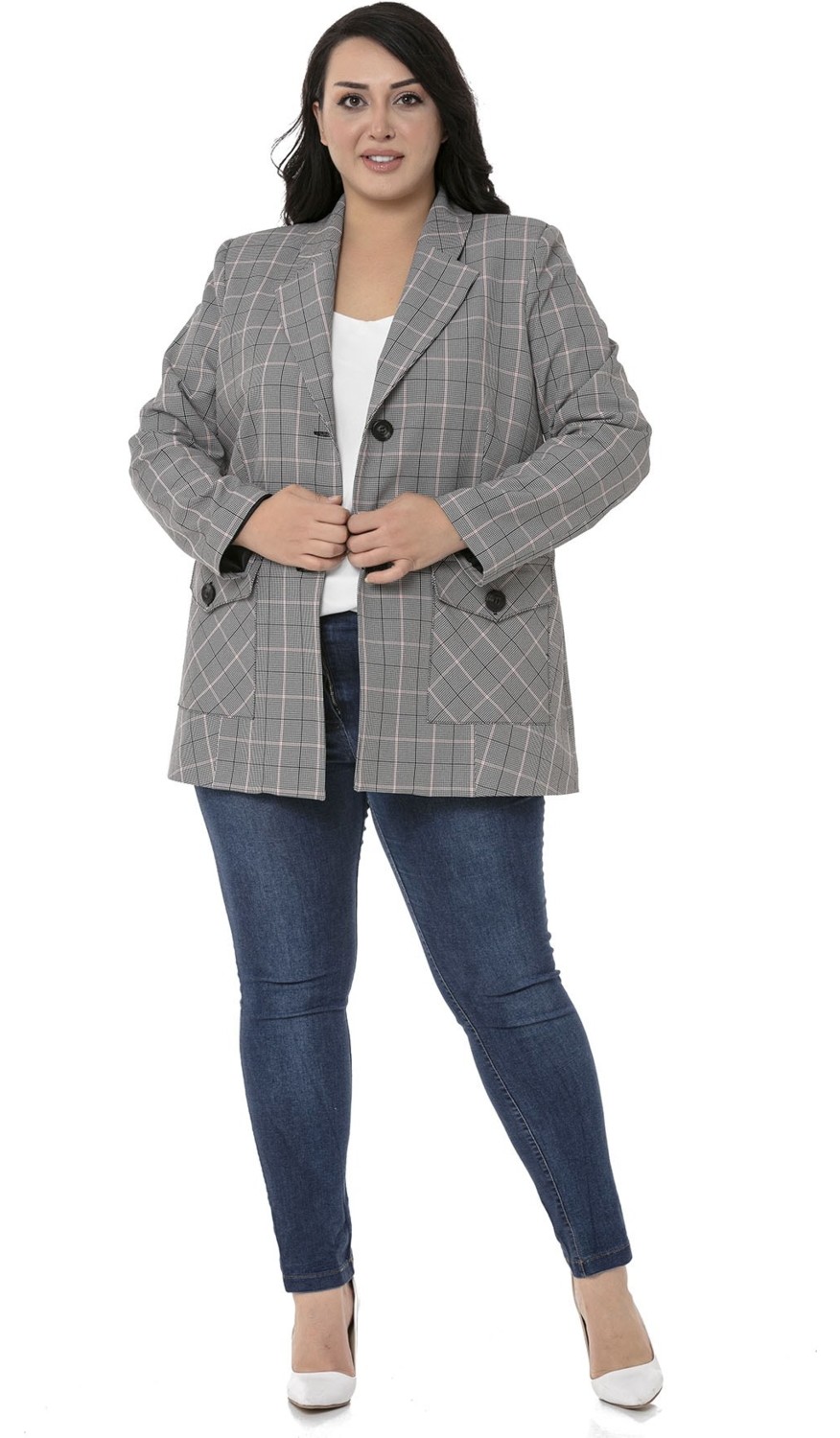 Disentis Modest Büyük Beden Kuşaklı Düğmeli Kapaklı Cepli Astarlı Blazer Siyah Mavi Ceket görsel 7