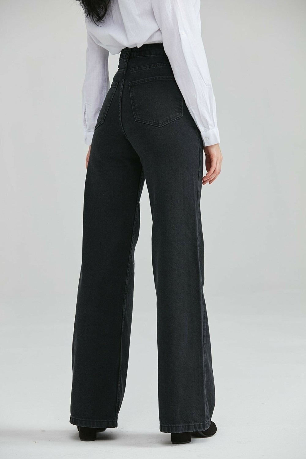 Livik Lina Siyah Süper Yüksek Bel Wide Leg Jeans- Likralı Bol Paça Kot Pantolon