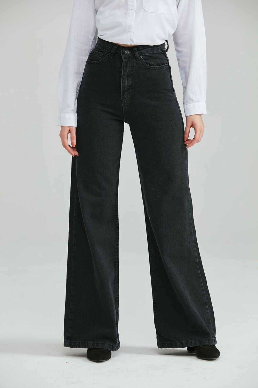 Livik Lina Siyah Süper Yüksek Bel Wide Leg Jeans- Likralı Bol Paça Kot Pantolon görsel 2