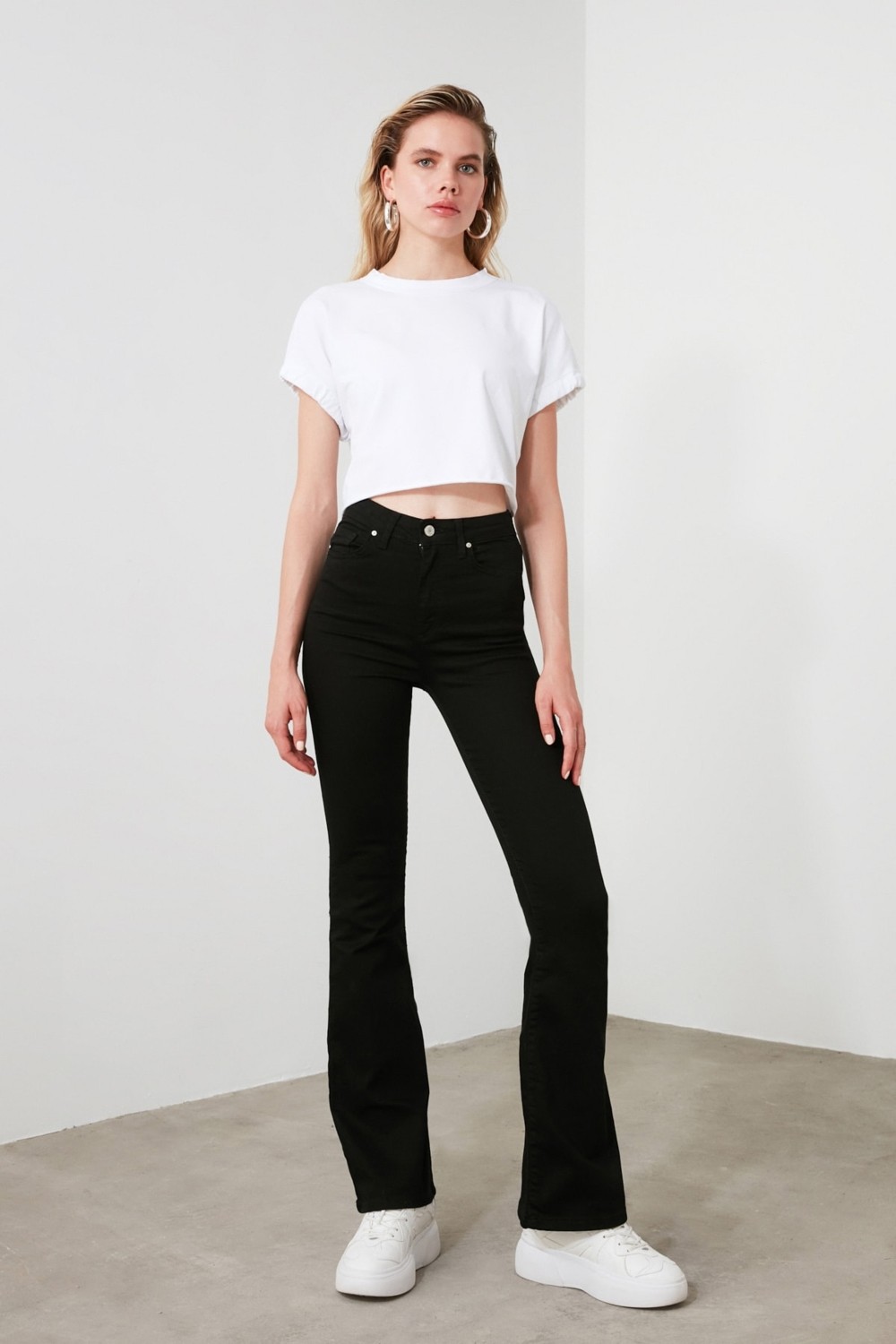 Ramrod Koyu Mavi Flora Ispanyol Paça Kot Pantolon Yüksek Bel Flare Jeans (Toparlayıcı) görsel 6