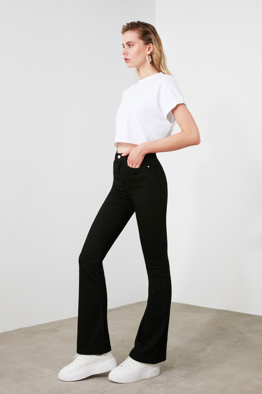 Ramrod Koyu Mavi Flora Ispanyol Paça Kot Pantolon Yüksek Bel Flare Jeans (Toparlayıcı) görsel 7