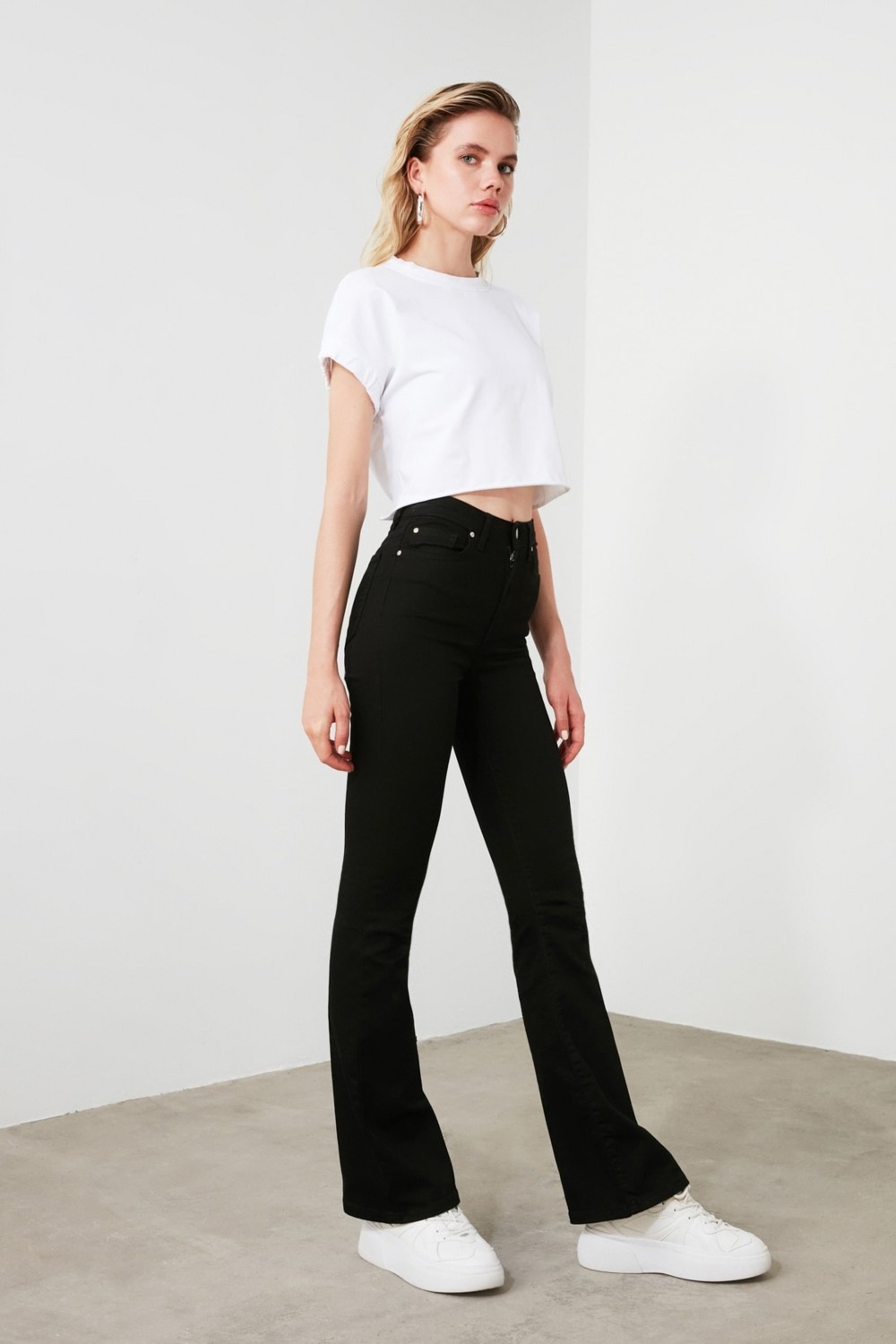 Ramrod Koyu Mavi Flora Ispanyol Paça Kot Pantolon Yüksek Bel Flare Jeans (Toparlayıcı) görsel 8