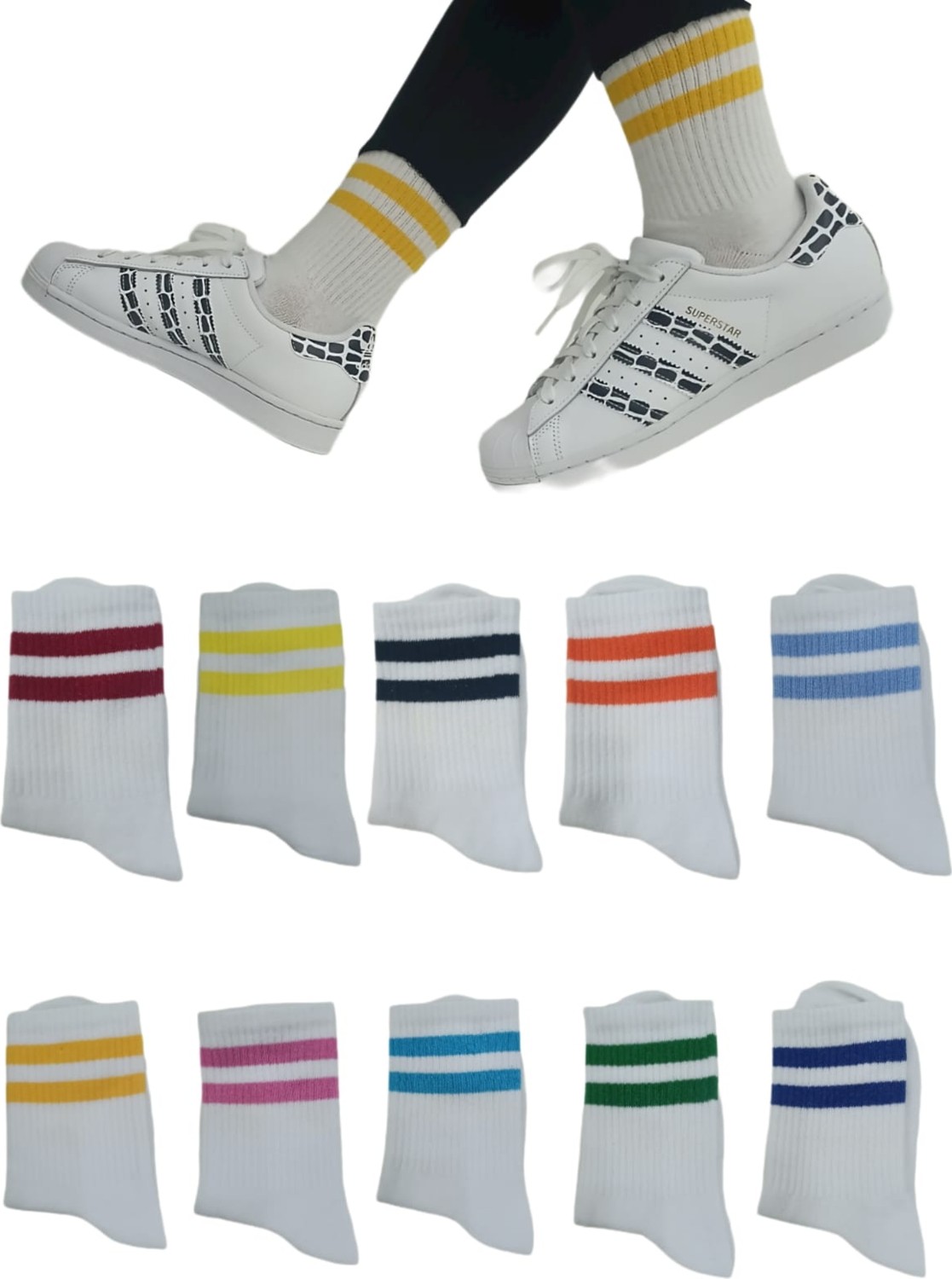 Worthy Socks 6'lı Çizgili Unisex Pamuklu Tenis Kolej Çorap görsel 4