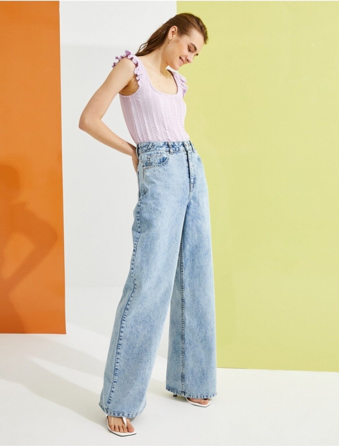 Ramrod Siyah Süper Yüksek Bel Wide Leg Jeans Likralı Bol Paça Kot Pantolon görsel 2