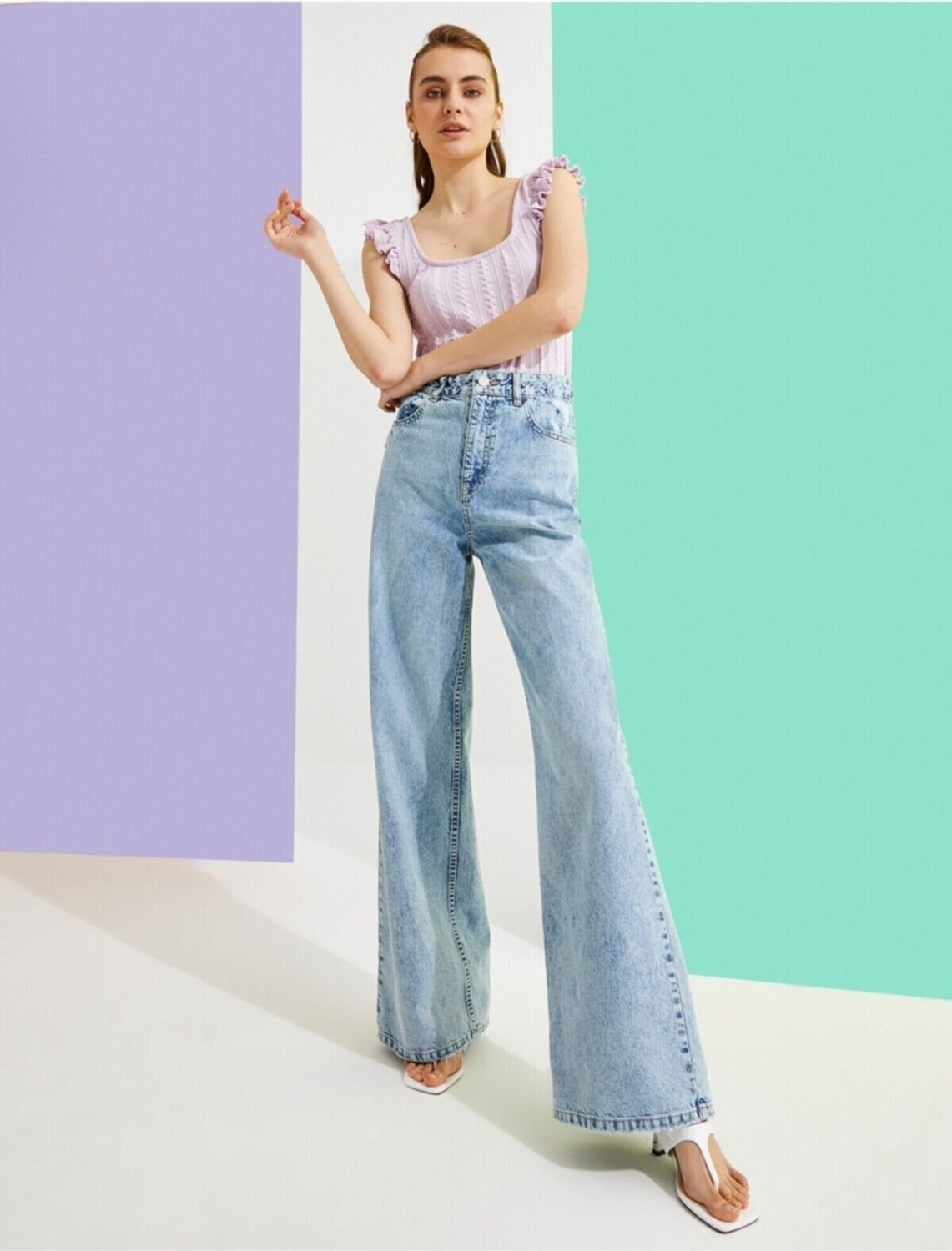 Ramrod Siyah Süper Yüksek Bel Wide Leg Jeans Likralı Bol Paça Kot Pantolon görsel 4