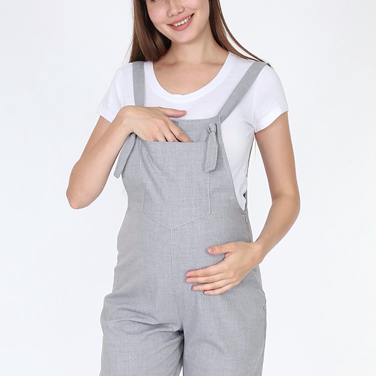 Luvmabelly Gri Hamile Salopet %50 Pamuk %50 Polyester Ayarlanabilir Askılı Model görsel 2