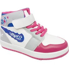 Callion 048 Deri Sneakers Kız Çocuk Spor Ayakkabı 31-35 Beyaz Fuşya Buz