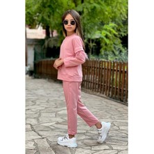 Modavals Tüy Detay Kollu Kız Çocuk Eşofman Takımı - Pembe