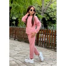 Modavals Tüy Detay Kollu Kız Çocuk Eşofman Takımı - Pembe