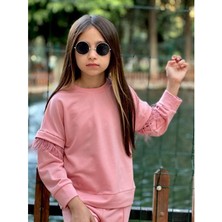 Modavals Tüy Detay Kollu Kız Çocuk Eşofman Takımı - Pembe