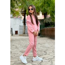 Modavals Tüy Detay Kollu Kız Çocuk Eşofman Takımı - Pembe