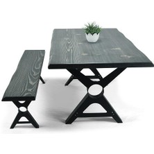 Entema Doğal Ağaç Masif Kütük Masa Metal Ayak 90 x 120 cm + 1 Bank Bench