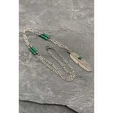 Frnch 316L Çelik ve Malahit Doğal Taşlı Yeşil Renkli Erkek Kolye FRJ30498-598-Y