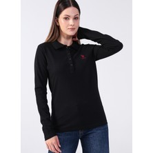 U.S. Polo Assn.  Polo Yaka Düz Siyah Kadın Sweatshirt TPG-SK022