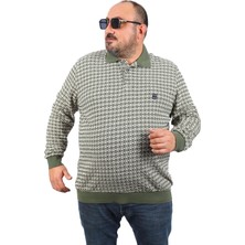 Starbattal Büyük Beden Erkek Sweatshirt Polo Yaka 22714-HAKI
