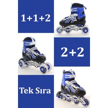 Toyaş Mavi Ayarlanabilir 2+2 Işıklı Metal Alıştırma Pateni Taşıma Çantalı