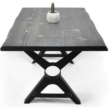 Entema Doğal Ağaç Masif Kütük Masa Metal Ayak 90 x 200 cm + 2 Bank Bench
