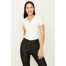 Select Moda Kadın Önü Büzgülü Örme Alttan Çıtçıtlı Body