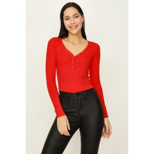 Select Moda Kadın Uzun Kollu Alttan Çıtçıtlı Body