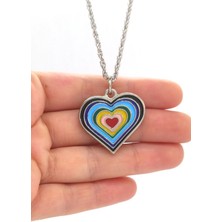 Kolbi Rainbow Kalp Kolye Antik Gümüş Gökkuşağı Kalp Kolye