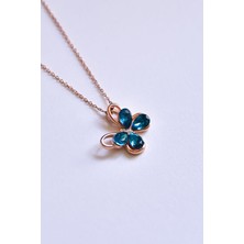Papatya Silver 925 Ayar Gümüş Rose Kaplama Zirkon Taşlı Mavi Morpho Kelebeği Kolye