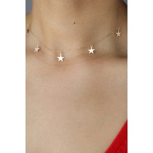 Papatya Silver 925 Ayar Rose Altın Kaplama Sıralı Yıldız Gümüş Kolye