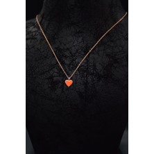 Papatya Silver 925 Ayar Gümüş Rose Kaplama Turuncu Mineli Minimal Kalp Kolye