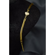 Papatya Silver 925 Ayar Gümüş Gold Kaplama Ezme Zincir Kalp Bileklik