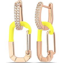 Papatya Silver 925 Ayar Sarı Çengel Model Taşlı Gümüş Kadın Küpe