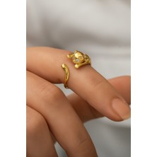 Papatya Silver 925 Ayar Gümüş Gold Kaplama Zirkon Taş Gözlü Kedi Yüzük
