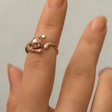 Papatya Silver 925 Ayar Gümüş Rose Kaplama 0,03 Karat Pırlanta Gözlü Kedi Yüzük