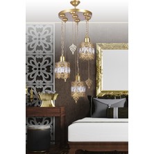 Özpolat Aydınlatma Dila 3'lü Lüx Taşlı Sarkıt Avize Gold