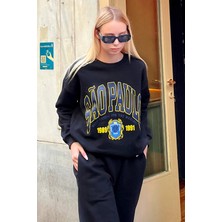 Swist Siyah Sao Baskılı Içi Pamuklu Kadın Sweatshirt