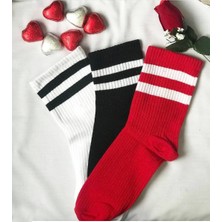 Worthy Socks 3'lü Unisex Renkli Çizgli Pamuklu Tenis Kolej Çorap