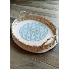 Halley Concept Özel Tasarım El Yapımı Rattan Örgülü Seramik Tepsi