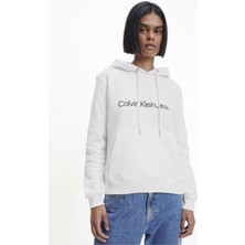 Calvin Klein Kapüşon Yaka Beyaz Kadın Sweatshirt J20J220254YAF