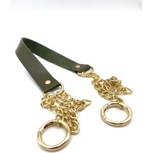 Angel Çanta Aksesuar Tek Kat Suni Deri Haki Renk Ince Zincirli Sap Light Gold Metal