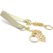 Angel Çanta Aksesuar Tek Kat Suni Deri Bej Renk Ince Zincirli Sap Light Gold Metal