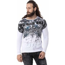 Cipo & Baxx CL516 Royal Desenli Beyaz Ince Sweatshirt