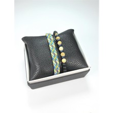 Janti JTSS22KOB1084 Janti Paraşüt Ip Örme ve Hematit Onyx Jade Doğaltaş Kombin Bileklik Kutulu