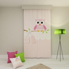 Tedz Collection Paredora Dalda Pembe Baykuş Tek Kanat Fon Perde