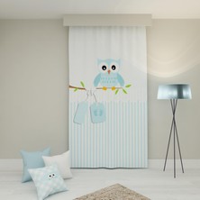 Tedz Collection Paredora Mavi Baykuş Tek Kanat Fon Perde