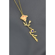 Papatya Silver 925 Ayar Gümüş Gold Kaplama Özel Tasarım Kalp Doğum Taşlı Mineli Eylül Ayı Çiçeği, Isim Kolye