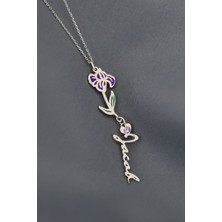 Papatya Silver 925 Ayar Gümüş Rodyum Kaplama Özel Tasarım Kalp Doğum Taşlı Mineli Şubat Ayı Çiçeği, Isim Kolye