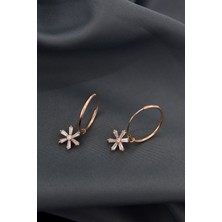 Papatya Silver 925 Ayar Gümüş Rose Kaplama Akasma Çiçeği Halka Küpe