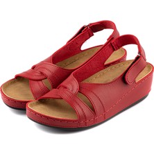 Roy Jones Kadın Anatomik Sandalet Dolgu Topuklu Rahat Kullanım 1817 Kırmızı Welsoft Malzeme