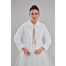 Newin Style Çift Yaka Uzun Kol Beyaz Gelin Etol Kürk Bolero