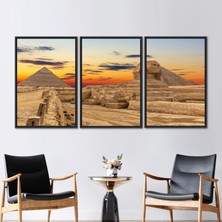 Kayra Export 3 Parçalı Siyah Çerçeveli Kanvas Tablo Ünlü Piramit Sanat Manzara Baskılı Mısır Kanvas Poster